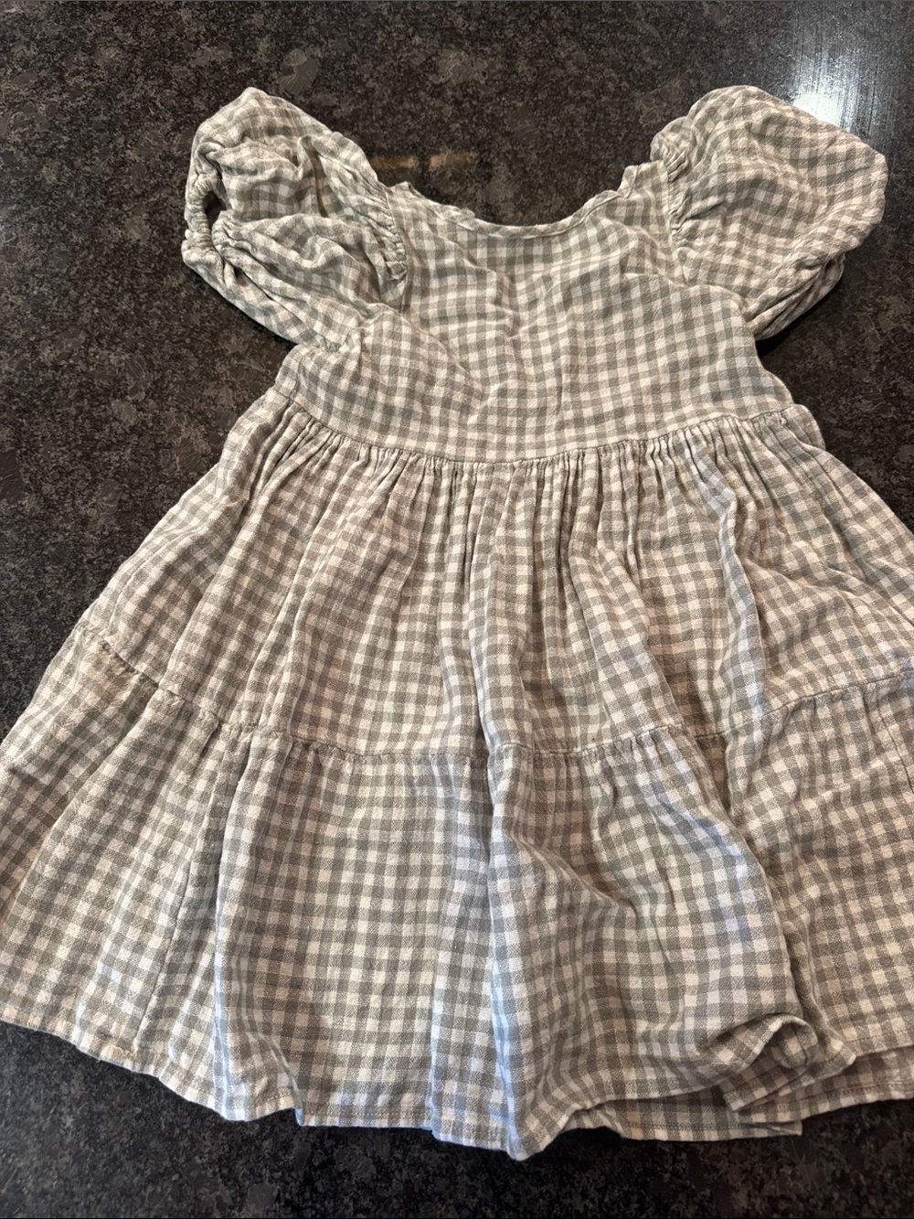 Noralee Gingham Puff-Sleeve Dress Green and cream